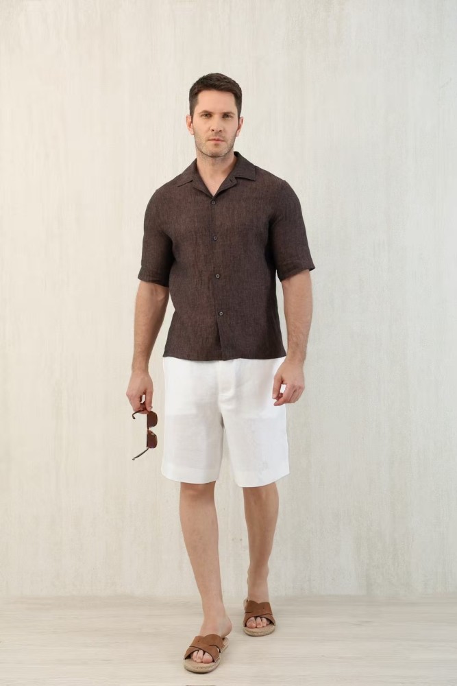 NIGO Brunello Cucinelli Men's Linen Loose Summer Single-Breasted Solid Color Lapel Short Sleeve Shirt Ngvp #nigo1454