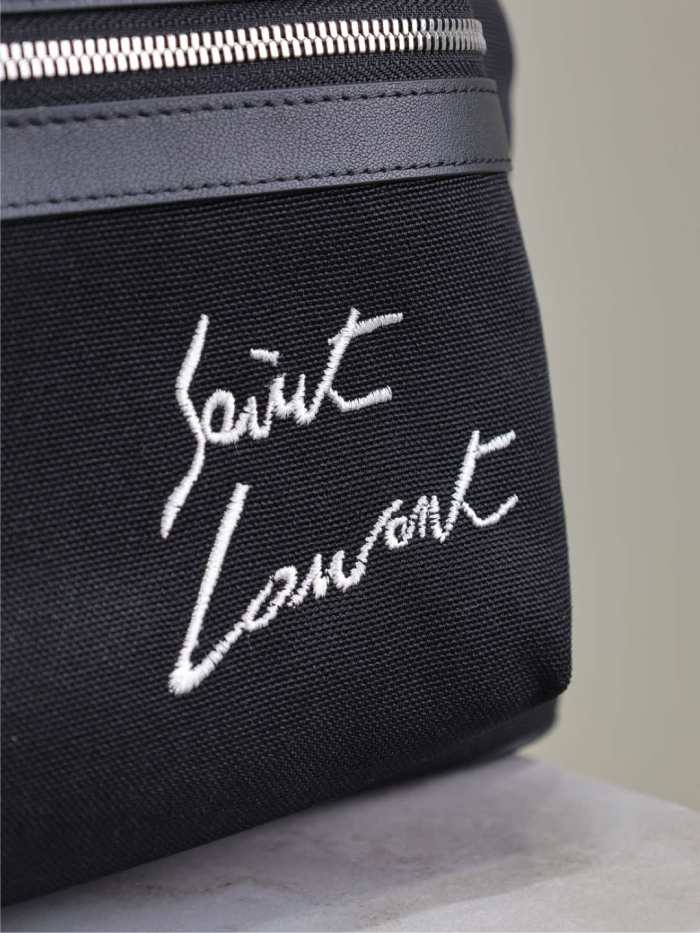 NIGO CITY Saint Laurent Embroidered Letter Fabric Leather Panel Backpack Schoolbag Bag Bags #nigo76462
