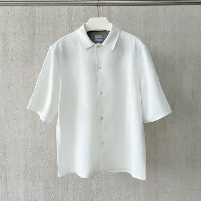 NIGO Brunello Cucinelli Men's Linen Loose Summer Single-Breasted Solid Color Lapel Short Sleeve Shirt Ngvp #nigo1454