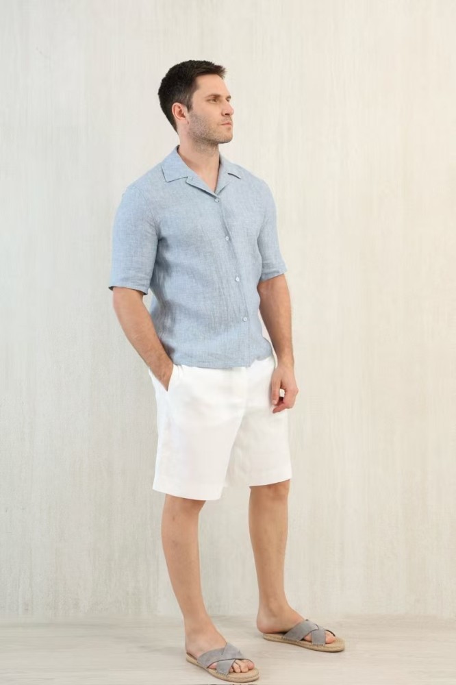 NIGO Brunello Cucinelli Men's Linen Loose Summer Single-Breasted Solid Color Lapel Short Sleeve Shirt Ngvp #nigo1454