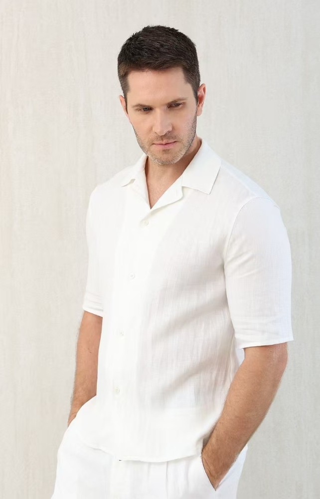 NIGO Brunello Cucinelli Men's Linen Loose Summer Single-Breasted Solid Color Lapel Short Sleeve Shirt Ngvp #nigo1454