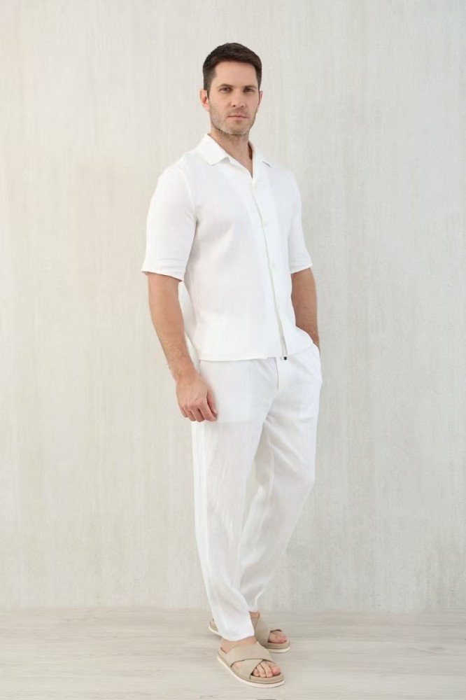 NIGO Brunello Cucinelli Men's Linen Loose Summer Single-Breasted Solid Color Lapel Short Sleeve Shirt Ngvp #nigo1454