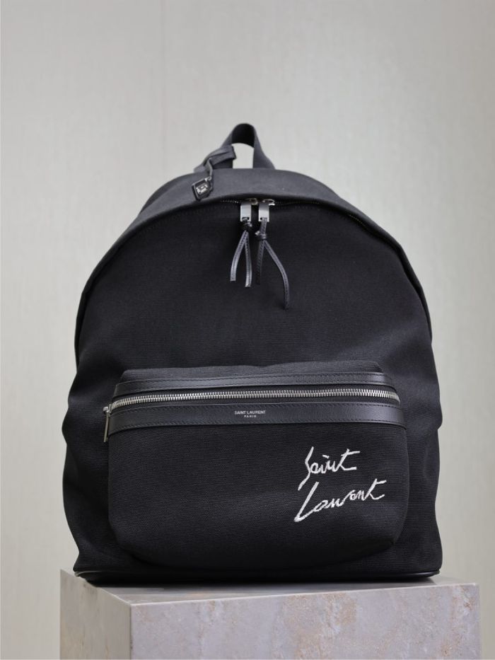 NIGO CITY Saint Laurent Embroidered Letter Fabric Leather Panel Backpack Schoolbag Bag Bags #nigo76462
