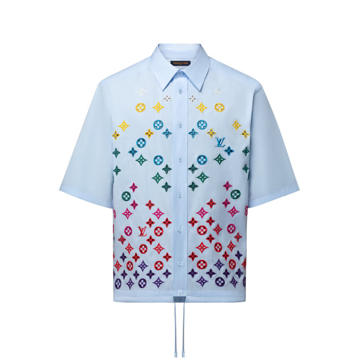 NIGO Louis Vuitton Men's and Women's Embroidered Logo Printed Single Breasted Solid Color Short Sleeve Shirt #nigo76469