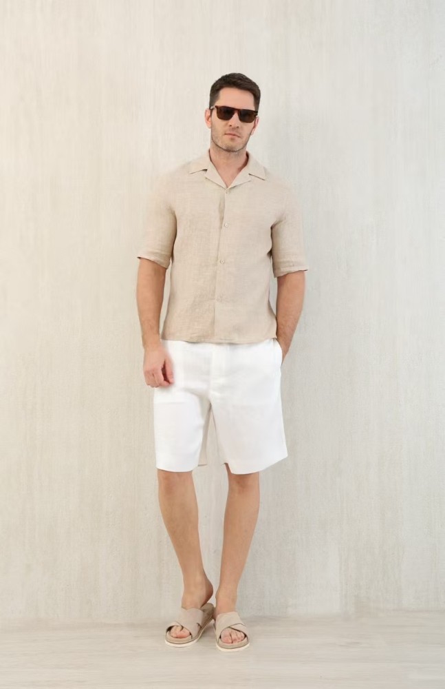 NIGO Brunello Cucinelli Men's Linen Loose Summer Single-Breasted Solid Color Lapel Short Sleeve Shirt Ngvp #nigo1454