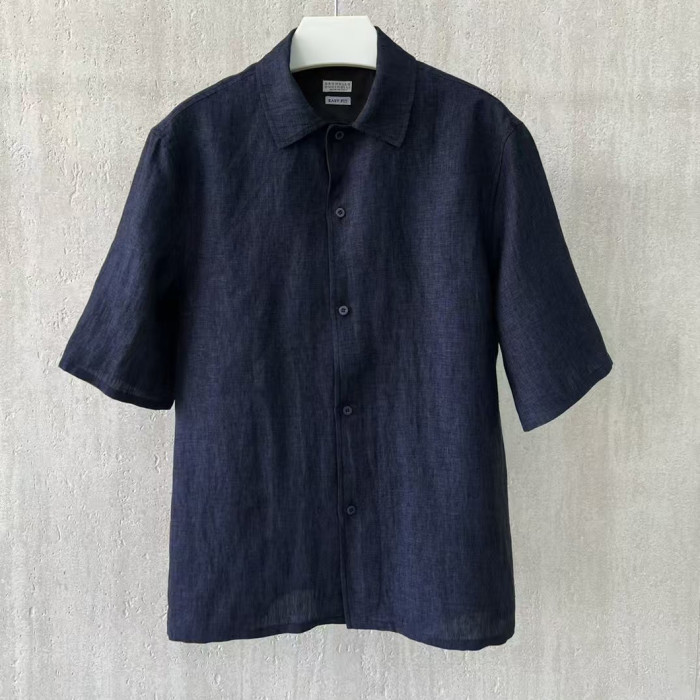 NIGO Brunello Cucinelli Men's Linen Loose Summer Single-Breasted Solid Color Lapel Short Sleeve Shirt Ngvp #nigo1454