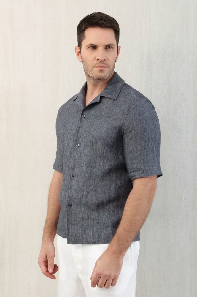 NIGO Brunello Cucinelli Men's Linen Loose Summer Single-Breasted Solid Color Lapel Short Sleeve Shirt Ngvp #nigo1454