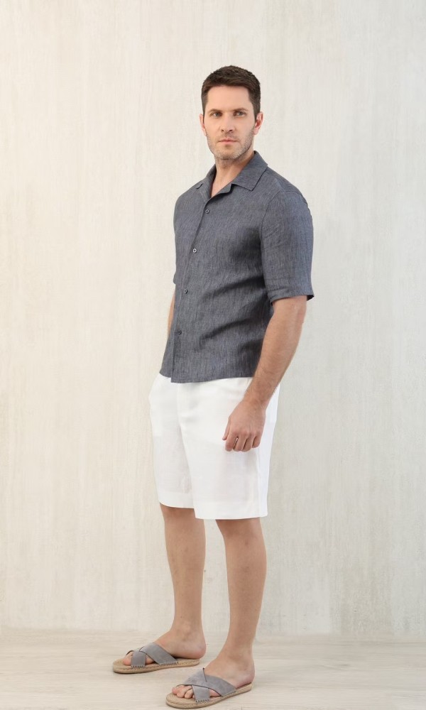NIGO Brunello Cucinelli Men's Linen Loose Summer Single-Breasted Solid Color Lapel Short Sleeve Shirt Ngvp #nigo1454