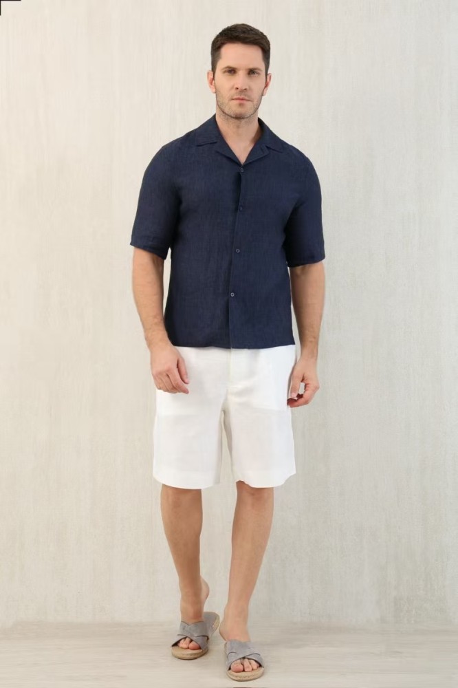 NIGO Brunello Cucinelli Men's Linen Loose Summer Single-Breasted Solid Color Lapel Short Sleeve Shirt Ngvp #nigo1454
