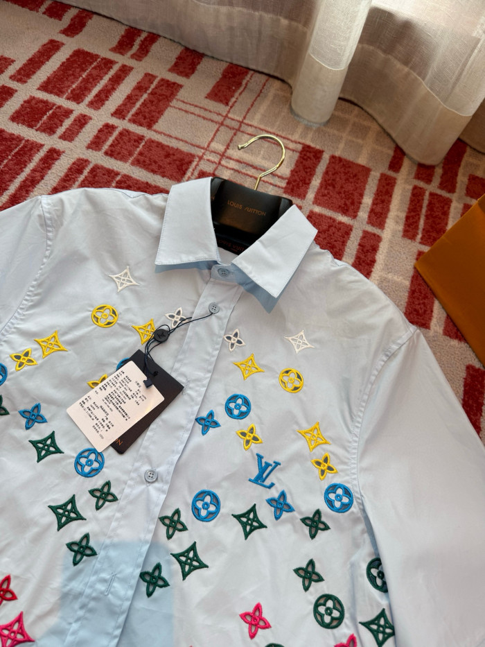 NIGO Louis Vuitton Men's and Women's Embroidered Logo Printed Single Breasted Solid Color Short Sleeve Shirt #nigo76469