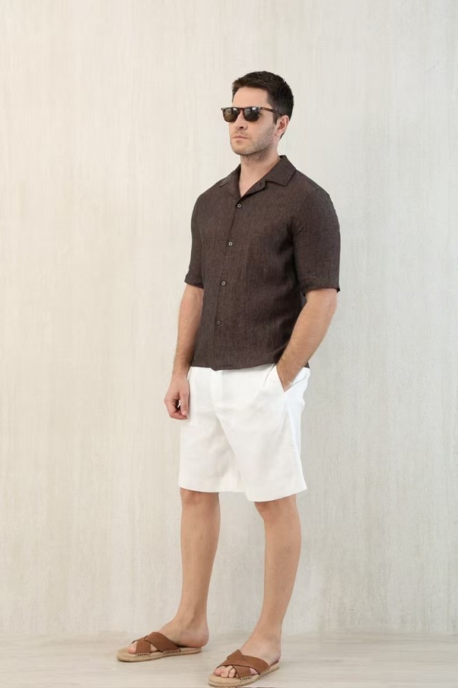 NIGO Brunello Cucinelli Men's Linen Loose Summer Single-Breasted Solid Color Lapel Short Sleeve Shirt Ngvp #nigo1454
