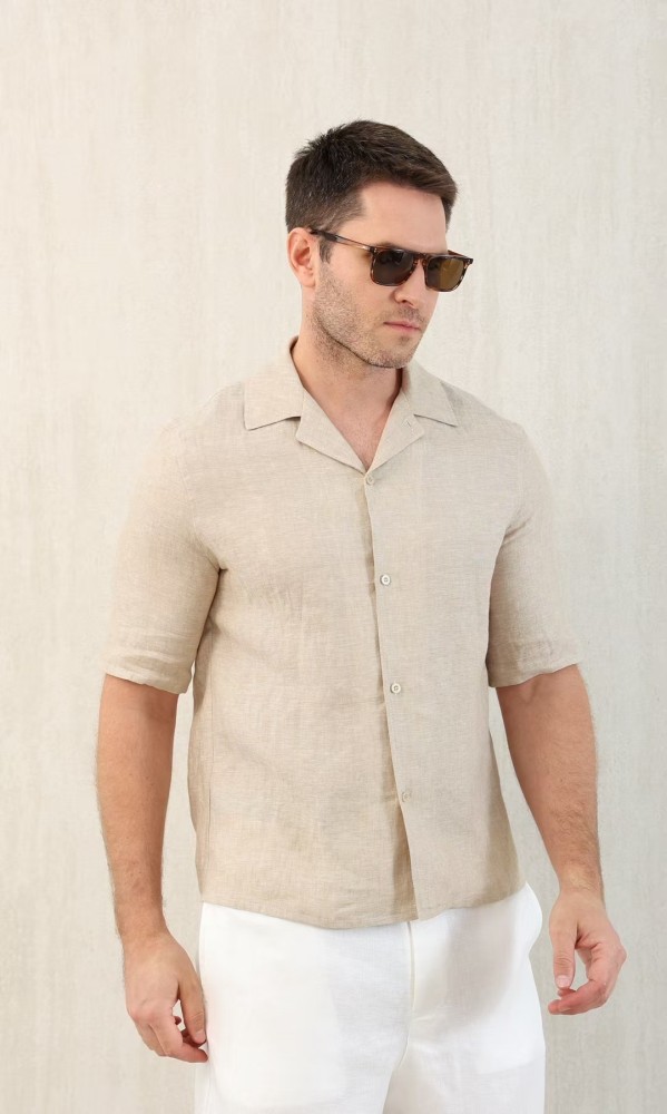 NIGO Brunello Cucinelli Men's Linen Loose Summer Single-Breasted Solid Color Lapel Short Sleeve Shirt Ngvp #nigo1454