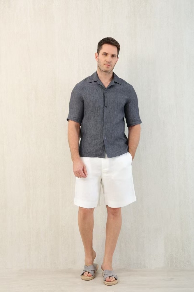 NIGO Brunello Cucinelli Men's Linen Loose Summer Single-Breasted Solid Color Lapel Short Sleeve Shirt Ngvp #nigo1454