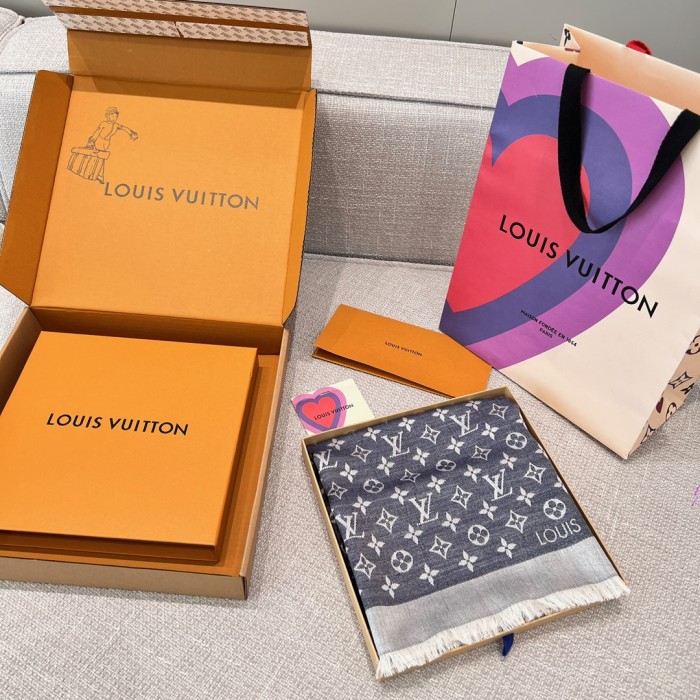 NIGO Louis Vuitton Women's Solid Color Logo Monogram Jacquard Wool Shawl Scarf #nigo76488