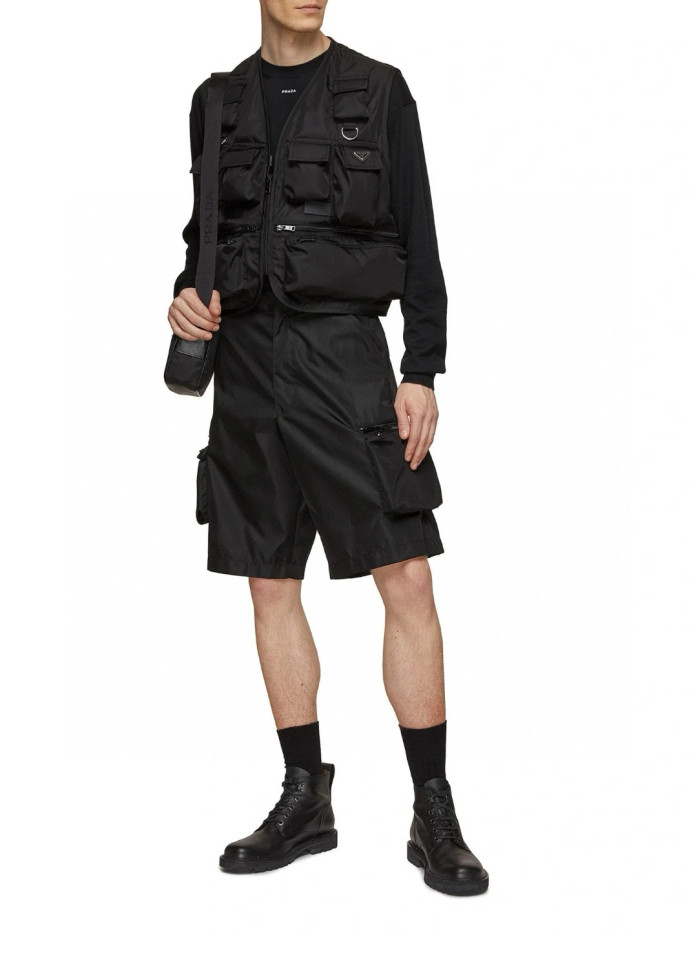 NIGO Prada Men's Summer Solid Colour Triangle Logo Nylon Casual Zip Up Shorts #nigo76476