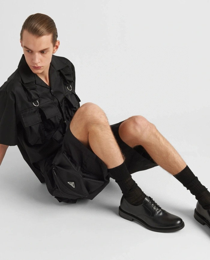 NIGO Prada Men's Summer Solid Colour Triangle Logo Nylon Casual Zip Up Shorts #nigo76476
