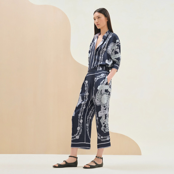 NIGO Hermes Women's Spring And Autumn Lapel Silk Bride de Gala en Fleurs Shirt Suit Set Stretch Casual Trousers Pants Ngvp #nigo1515