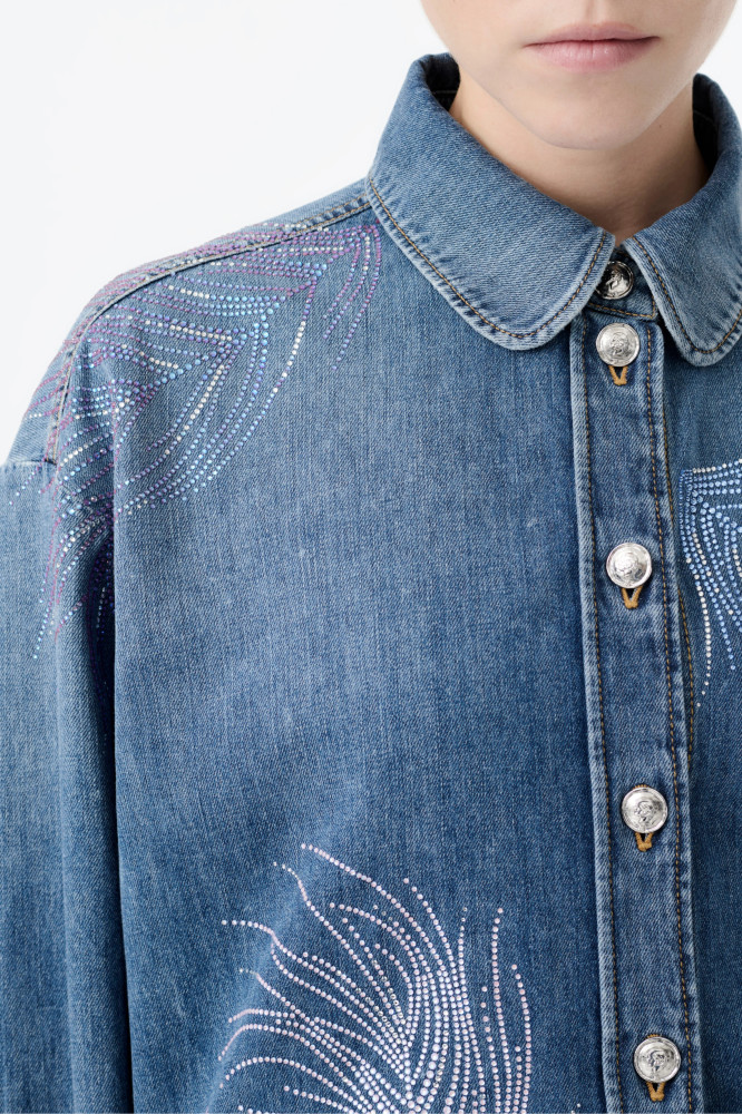 NIGO Chanel Embroidered Denim Shirt Feather Hot Diamonds Suit Set Spring Summer Gradient Colour Straight Leg Pants Loose High Waist Denim Trousers Ngvp #nigo1486