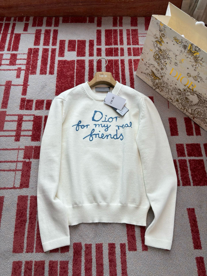 NIGO Dior Men's And Women's Spring And Autumn Solid Color Letter Print Round Neck Knit Long Sleeve Sweater #nigo76494