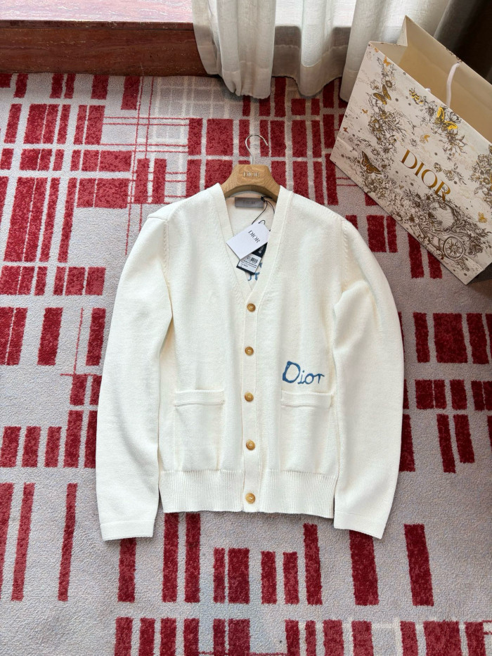NIGO DIOR AND HYLTON NEL Men's And Women's Spring And Autumn Solid Color Letters Printed V-neck Knitted Single Breasted Long Sleeved Cardigan Jacket #nigo76493