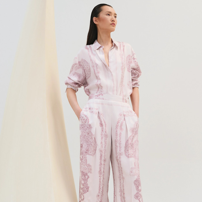 NIGO Hermes Women's Spring And Autumn Lapel Silk Bride de Gala en Fleurs Shirt Suit Set Stretch Casual Trousers Pants Ngvp #nigo1515