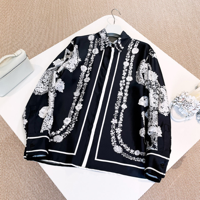 NIGO Hermes Women's Spring And Autumn Lapel Silk Bride de Gala en Fleurs Shirt Suit Set Stretch Casual Trousers Pants Ngvp #nigo1515
