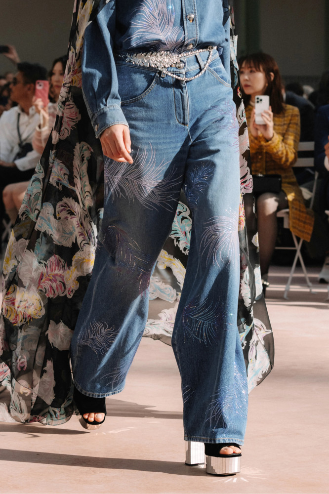 NIGO Chanel Embroidered Denim Shirt Feather Hot Diamonds Suit Set Spring Summer Gradient Colour Straight Leg Pants Loose High Waist Denim Trousers Ngvp #nigo1486