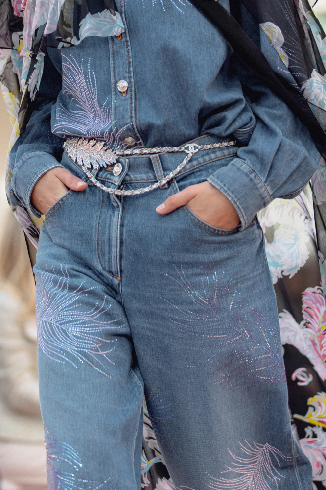 NIGO Chanel Embroidered Denim Shirt Feather Hot Diamonds Suit Set Spring Summer Gradient Colour Straight Leg Pants Loose High Waist Denim Trousers Ngvp #nigo1486
