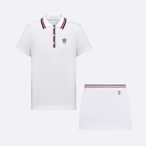 NIGO Dior Vibe Women‘s Summer Button Embroidery Solid Color Polo Shirt Short Sleeve T-Shirt Casual Skirt Set Suit #nigo76542