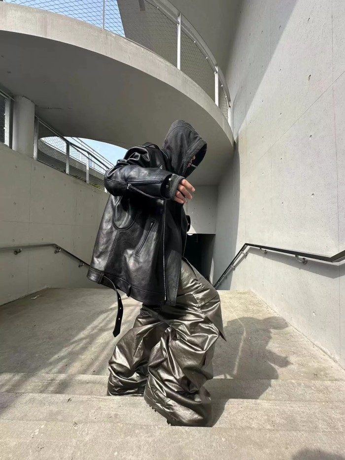 NIGO Rick Owens Men's Spliced Side Pockets Solid Color Coated Wide Leg Jeans Spring & Autumn Casual Long Pants Ngvp #nigo1518