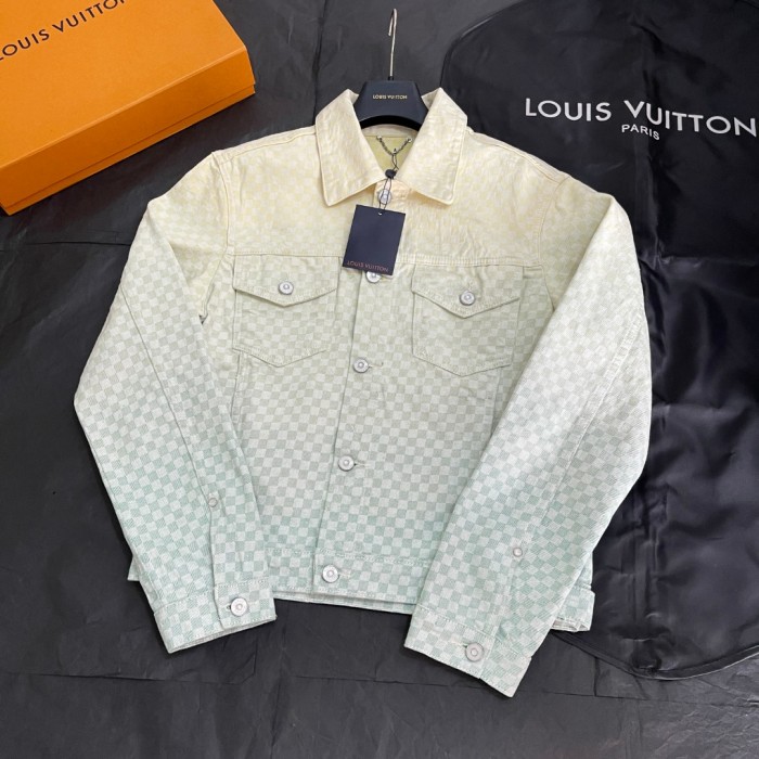 NIGO Louis Vuitton Men's Fall/Winter Gradient Checkerboard Print Single Breasted Denim Long Sleeve Jacket #nigo76538