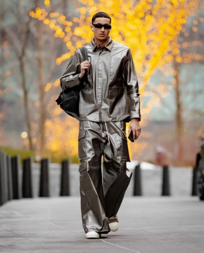 NIGO Rick Owens Men's Spliced Side Pockets Solid Color Coated Wide Leg Jeans Spring & Autumn Casual Long Pants Ngvp #nigo1518