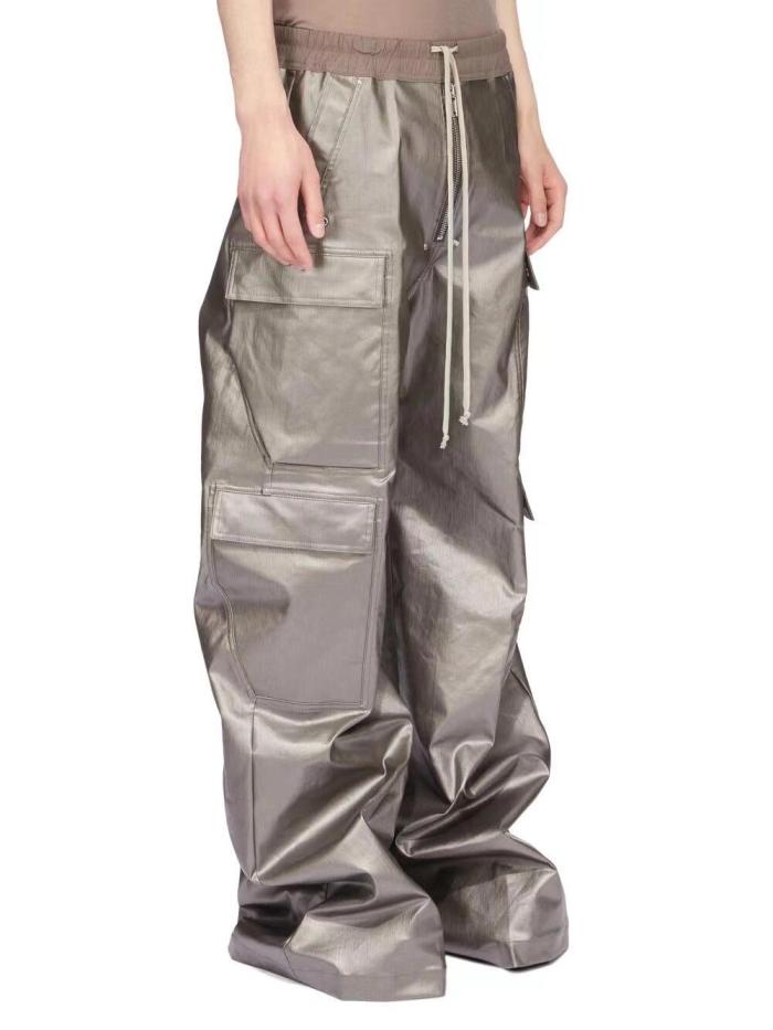 NIGO Rick Owens Men's Spliced Side Pockets Solid Color Coated Wide Leg Jeans Spring & Autumn Casual Long Pants Ngvp #nigo1518