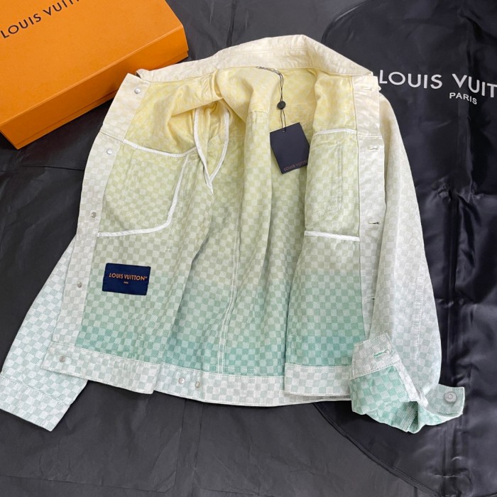 NIGO Louis Vuitton Men's Fall/Winter Gradient Checkerboard Print Single Breasted Denim Long Sleeve Jacket #nigo76538