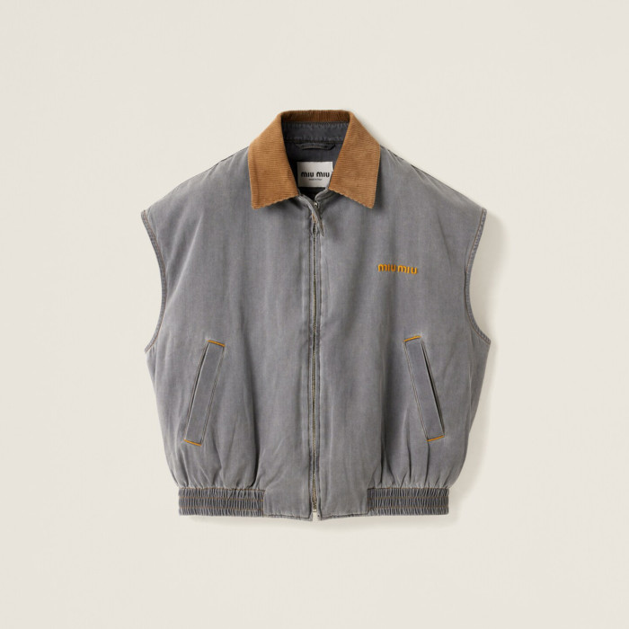 NIGO MiuMiu Women's Fall/Winter Logo Printed Splicing Lapel Zipper Closure Sleeveless Vest Jacket #nigo76536