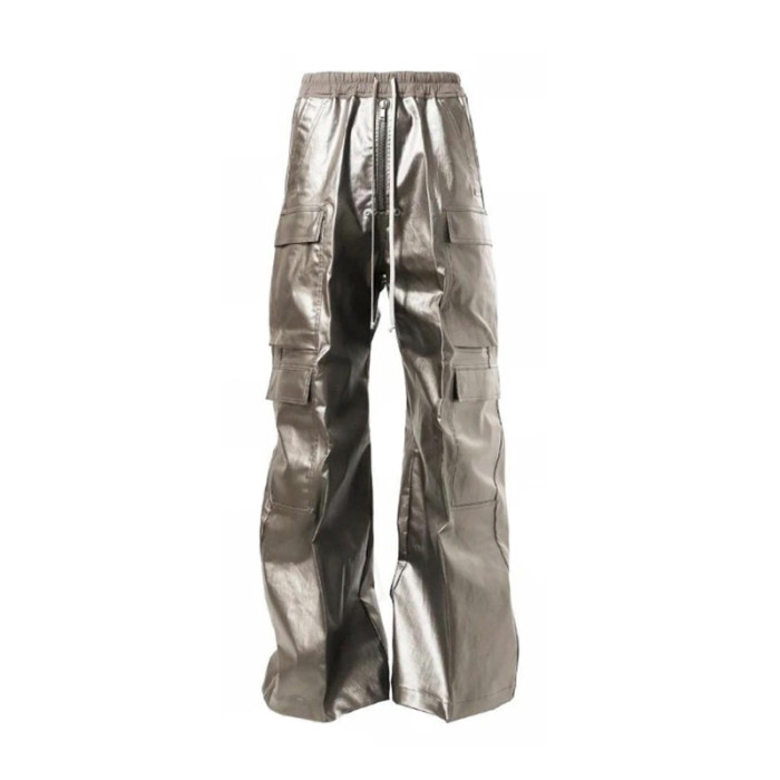 NIGO Rick Owens Men's Spliced Side Pockets Solid Color Coated Wide Leg Jeans Spring & Autumn Casual Long Pants Ngvp #nigo1518
