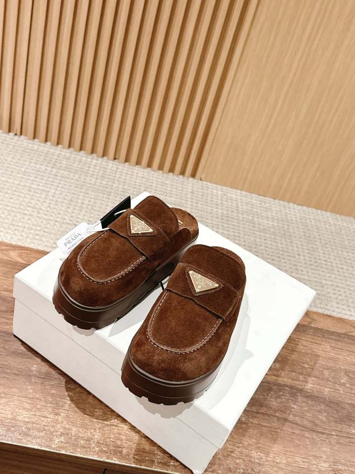 NIGO Prada Women's Spring And Summer Solid Color Suede Round Head Overfoot Leather Birkenstocks Slippers Shoes #nigo76559