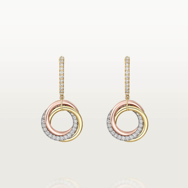 NIGO Cartier TRINITY Women's Semi-Pave Diamond Tri-color Triple Hoop Earrings Jewelry #nigo76548