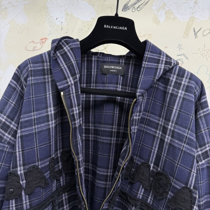 NIGO Balenciaga Men's And Women's Spring And Fall Embroidered Letter Print Purple Checkered Hooded Zipper Long Sleeve Jacket Pants Suit Set #nigo76546