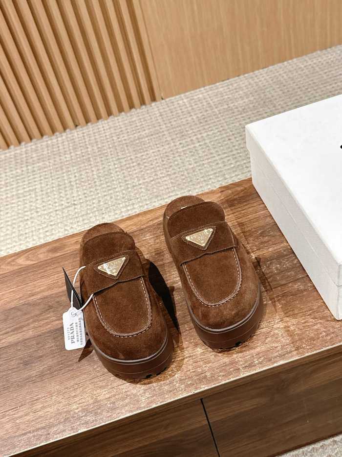 NIGO Prada Women's Spring And Summer Solid Color Suede Round Head Overfoot Leather Birkenstocks Slippers Shoes #nigo76559