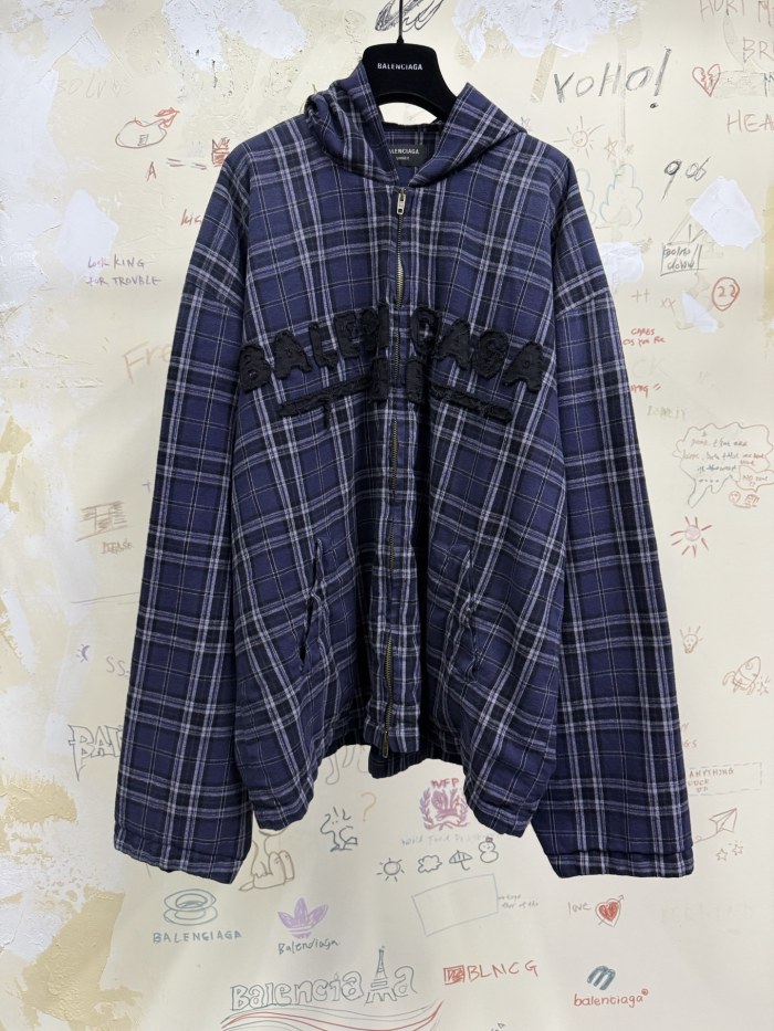 NIGO Balenciaga Men's And Women's Spring And Fall Embroidered Letter Print Purple Checkered Hooded Zipper Long Sleeve Jacket Pants Suit Set #nigo76546