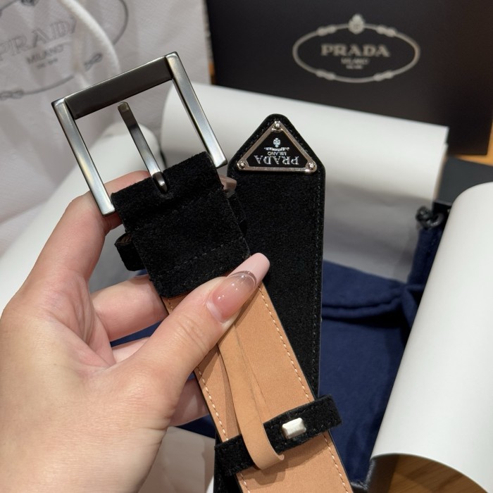 NIGO Prada Men's Suede Belt Silver Gold Rose Gold Logo Embellishment Jewelry Accessories #nigo81219