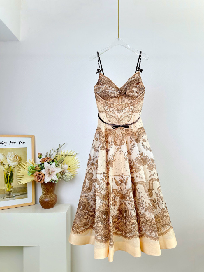 NIGO Zimmermann Women's Summer Solid Color Botanical Floral Pattern Printed Mid-Length Halter Dresses #nigo76554