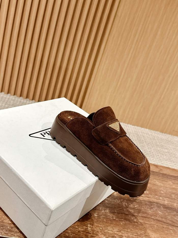 NIGO Prada Women's Spring And Summer Solid Color Suede Round Head Overfoot Leather Birkenstocks Slippers Shoes #nigo76559