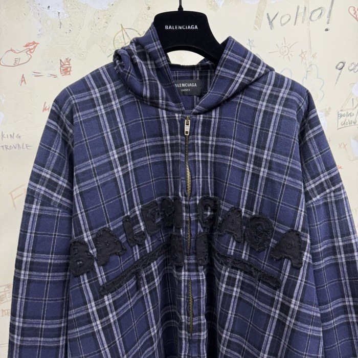 NIGO Balenciaga Men's And Women's Spring And Fall Embroidered Letter Print Purple Checkered Hooded Zipper Long Sleeve Jacket Pants Suit Set #nigo76546