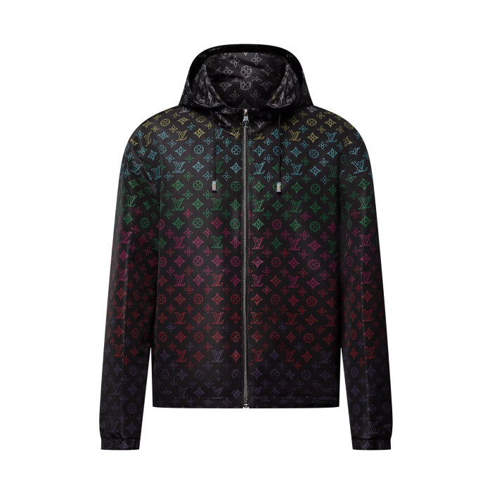 NIGO Louis Vuitton Men's And Women's Spring And Summer Gradient Rainbow Letters Printed Sunscreen Hooded Zipper Long Sleeved Jacket #nigo76558