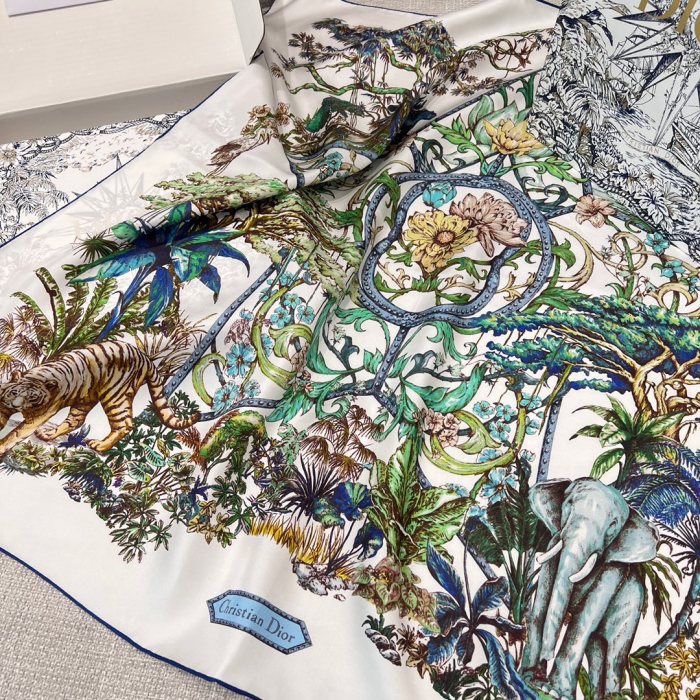 NIGO Dior Women's Colorblocked Floral Printed Silk Square Scarf Jewelry Accessories #nigo81178