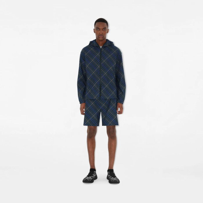 NIGO Burberry Men's Spring and Autumn Check Twill Jacket Shorts Set Equestrian Rider Logo Applique Fashion High Street Trend Hooded Jacket Drawstring Shorts Set Suit #nigo81226