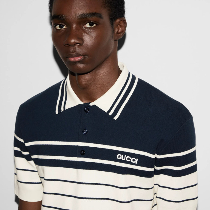 NIGO Gucci Men's Striped Logo Embroidered Summer Cotton Slim Fit Short Sleeve Polo Shirt #nigo81176