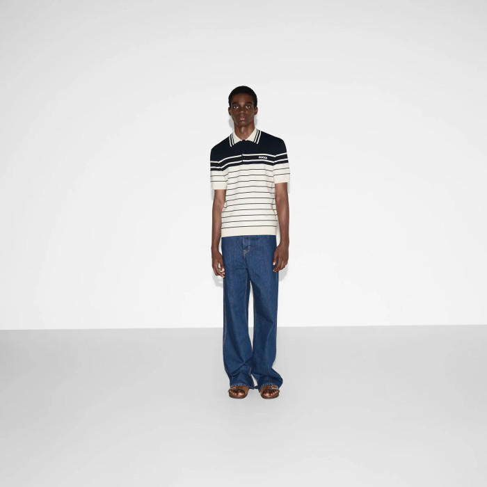 NIGO Gucci Men's Striped Logo Embroidered Summer Cotton Slim Fit Short Sleeve Polo Shirt #nigo81176
